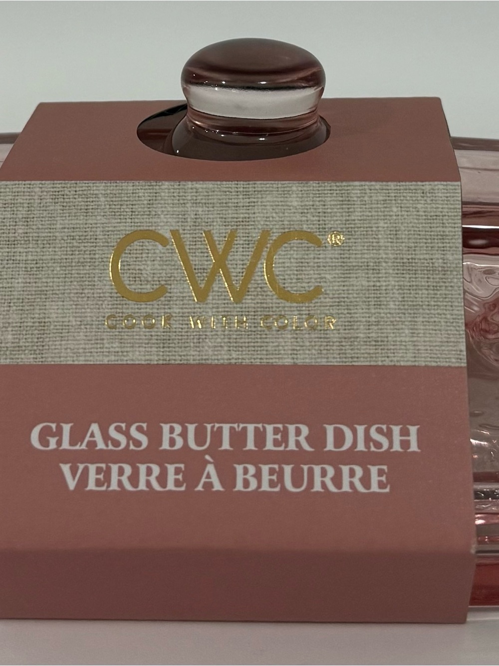 CWC Cook with Color Blush Pink Glass Butter Dish w/ Lid & Embossed Floral Design